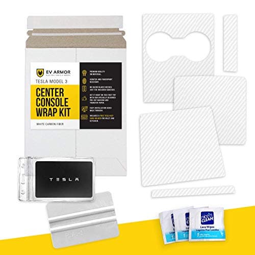 HumanFriendly Tesla Model 3 / Model Y Center Console Wrap Kit w/Extra Cupholder Piece by EV Armor - Carbon Fiber White