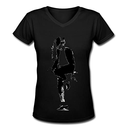Women's Cool Pattern Micheal Jackson Design Slim Fit V Neck T Shirt L Black