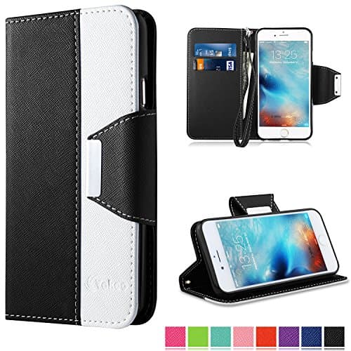 iPhone 6 Case, Vakoo Premium-PU Leather Flip Wallet Mobile Phone Protective Case Cover for Apple iPhone 6/6S - Black White