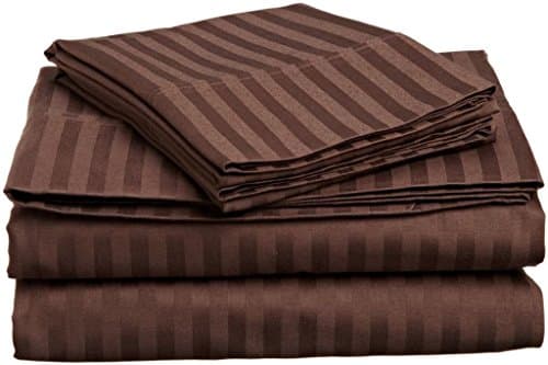 Sleepwell Bedding Luxury 650-Thread-Count Sateen 4 PCs Sheet Set King Sheet Set, Chocolate Stripe