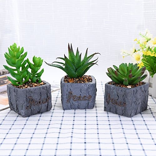 Home Decor Artificial Succulent Plants - 3pcs Different Artificial Green Plants with Cement Pot for Home Office Decoration