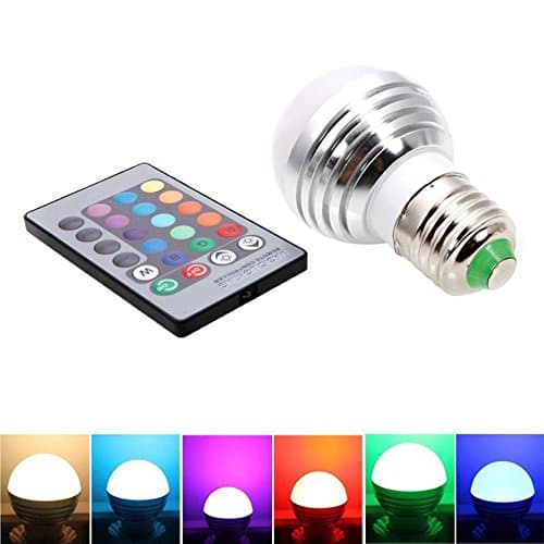 5PCS Leader Lead Standard E27 Screw Base Color Changing Dimmable 3W RGB LED Light Bulb with IR Remote Controller, 16 Colors for option, Memory Function Included, Keep Same Color when Restart, Save Your Trouble