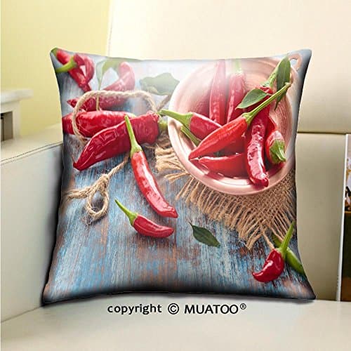PleayeL Soft Canvas Throw Pillow Covers Cases for Couch Sofa -chili peppers in a copper plate Print 18 x 18(45 x 45 cm)