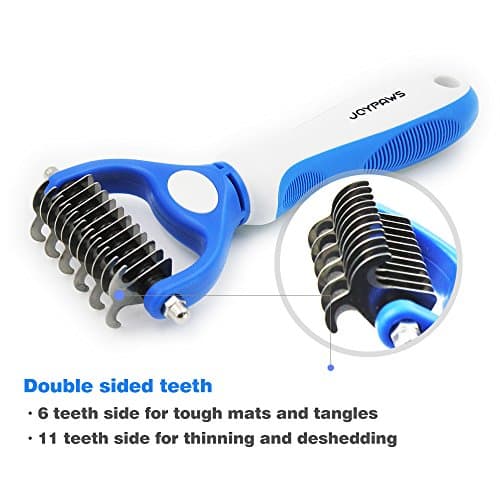 JOYPAWS Pet Grooming Tool - 2 Sided Undercoat Rake for Cats & Dogs - Safe Dematting Comb for Easy Mats & Tangles Removing - No More Nasty Shedding and Flying Hair