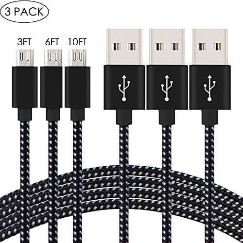 Black USB Cable Android - SINHONG Nylon Braided Micro Mini Android USB Cable Fast Charging Data Transfer Wire Cord 3FT 6FT 10 FT 3Pack For Samsung Galaxy S7 Edge S8 Huawei LG HTC Moto