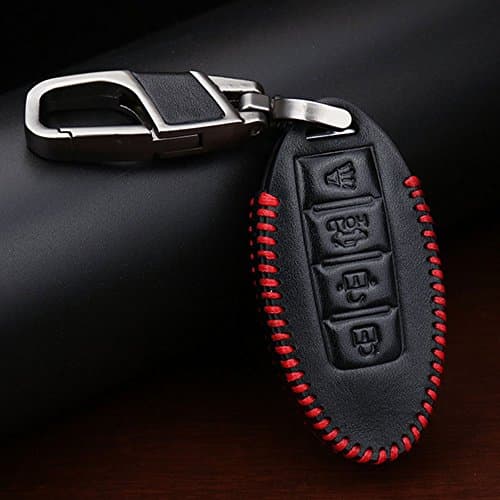 Leather 4Buttons Smart Key Fob Remote Cover Case Keyless Jacket Protector Holder for Nissan Rogue Maxima Altima Sedan Pathfinder (red 4keys)