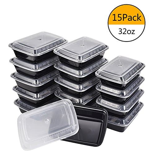 Meal Prep Containers, 15Pack | 32oz, 1 Compartment Food Prep Containers, Food Storage Containers with Lids, Reusable Bento Box - BPA Free, Stackable/Microwave/Dishwasher/Freezer Safe By KICHEIF