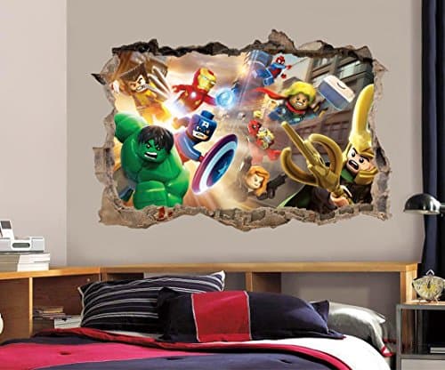 Perfect LEGO MARVEL DC HERO Wall 3D Decal Removable Graphic Wall Sticker Mural 16.5"x11"
