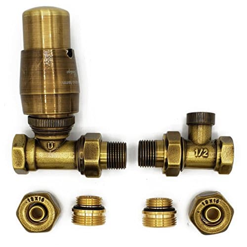 Straight Version with PEX Connectors Elegant Antique Brass Thermostatic Lockshield Valve Radiator Set