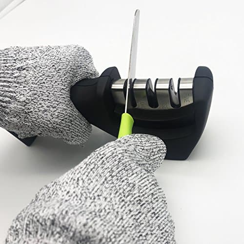 Manual Knife Sharpener, 3 Stage Professional Knife Sharpening System to Repair, Detachable Grinder Head, Restore and Polish Blades ,Including A Gift-- a Pair Cut Resistant Gloves