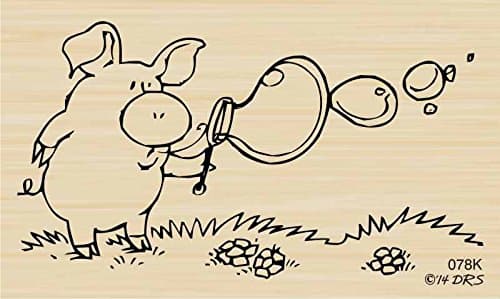 Leonard Pig Blowing Bubbles Rubber Stamp By DRS Designs