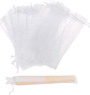 50Pcs Organza Hand Fan Bags, 2x10 Inches White Folding Fan Drawstring Bag Hand Fan Decorative Pouch Party Wedding Favor Gift Bags
