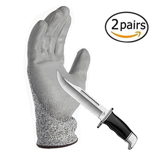 Hanhelp PU Coated Cut Resistant Gloves 2 Pairs/Pack, Level 5 Protection Kitchen Knife Scissors Slicing Glass Woodworking Safety Gloves, Grip Comfort Fit Indoor Outdoor Work Multipurpose - Medium