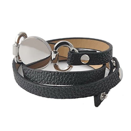 Rainbery PU Leather Wrap Bracelet for Monogram Blank Disc (silver black)