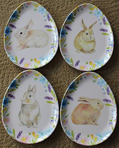 Cottontail Lane Easter Bunny 100% Melamine Egg Shaped Plates - Set of 4 - 9-1/2" x 7-1/2"