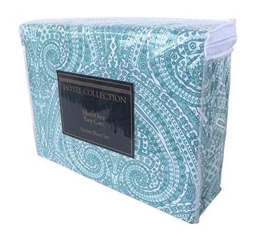 Hotel Collection Premium 100% Ultra Soft, Brushed Polyester Finish, Microfiber Bed Sheet Set (Queen, Teal Paisley)