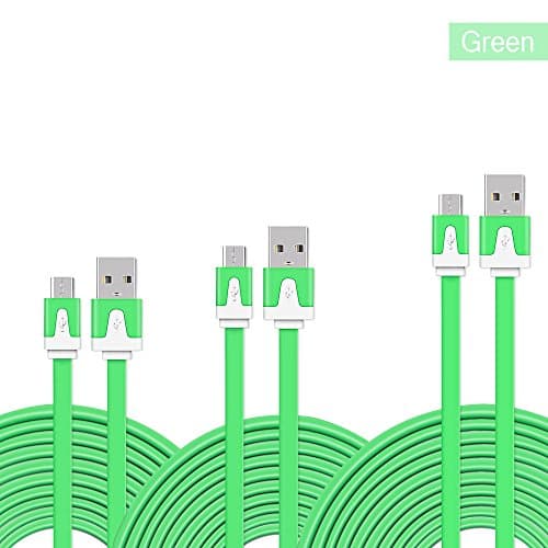 FULiYEAR 3-Pack 3.3ft USB 2.0 Cable Flat Fast Charge &amp; Data Sync for Android Phones (Green)