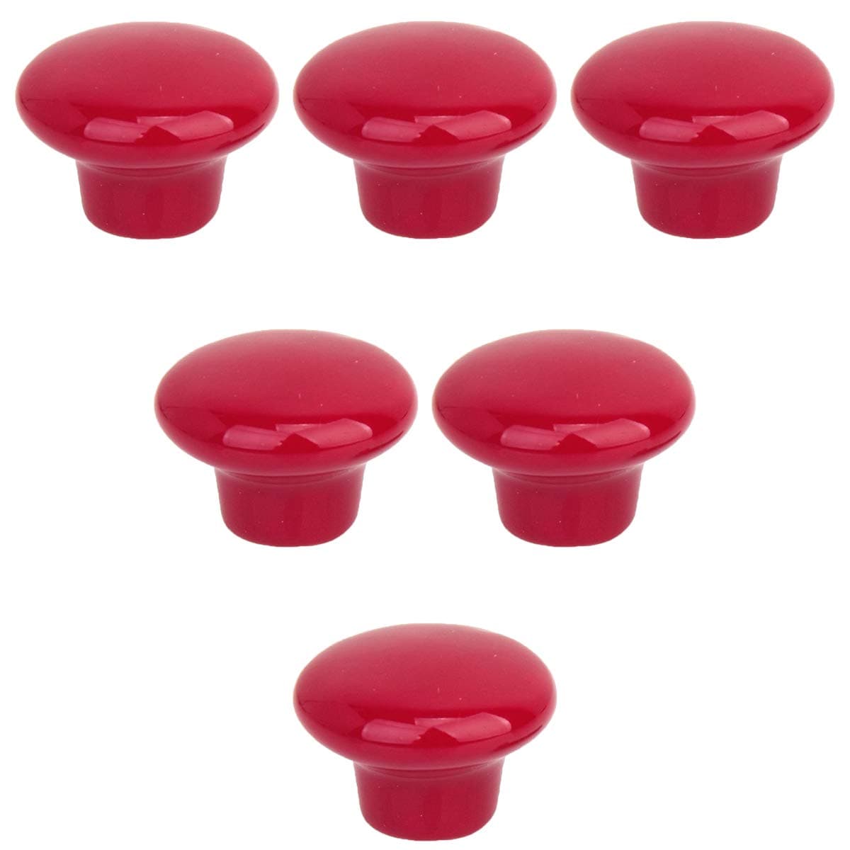 Creatwls Red Durable Round Solid Color Design Ceramic Kitchen Cupboard Cabinet Drawer Door Knobs Dresser Closet Wardrobe Furniture Pull Handle with Screws (6PCS / S)