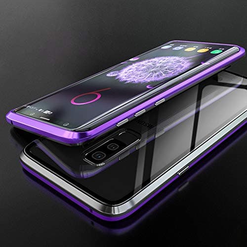 Onner Samsung S8/9/Plus Phone Case, Ultra-Thin Tempered Glass Full Cover Case with Magnetic Metal Frame, Anti-Scratch Phone Case for Samsung Galaxy S8/ S9/S8 Plus/S9 Plus(S8,Black+Purple)