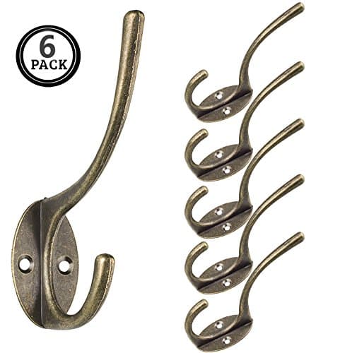 Wall Coat and Hat Hook Coat Hook 3 3/4", Wall Mounted (Screws included), 6 Pack (bronze)