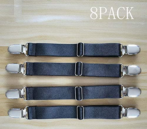 Tonmi Sheet Tighteners/Adjustable Bed Sheet Fasteners/ 8 Pcs Elastic Bed Mattress Sheet Clips Grippers Straps Suspender Fasteners Holder/Ironing Board Cover Clips/for Bed Sheets, Sofa Cushion (Black)