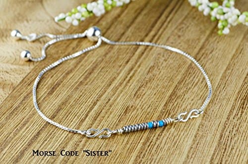 Morse Code"Sister" Adjustable Sterling Silver Interchangeable Charm/Link Bolo Bracelet- Charm, Bracelet Chain, or Both Bracelet and Charm