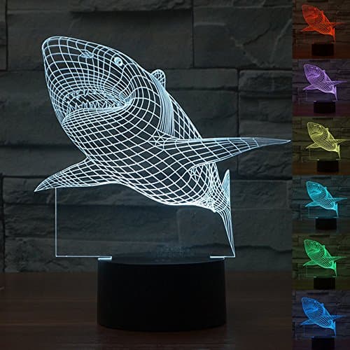 HJIAN 3D Night Light Optical Illusion Desk Table Light Lamp 3D Touch 7 Color Night Lamp for Nursery Décor Home Light, Party Decoration (Shark)