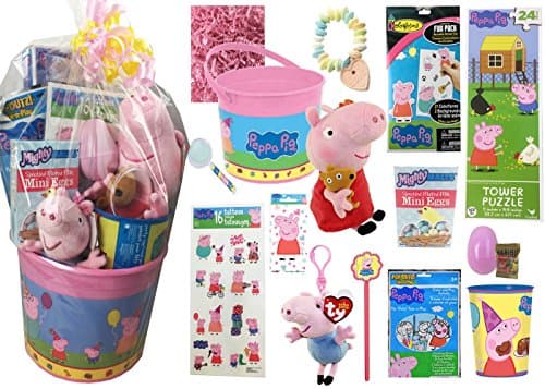 Peppa Pig Easter Basket Bundle With Candy and Toy Gift For Girls or Boys (14 Piece Set) (Pre-Assembled (Ready to Give)