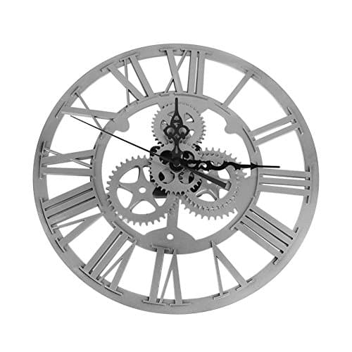 Modern 3D Wall Clock European Archaize Gear Wall Clock Round Large Wall Clock, Special Clock Home Decorations (Silver)