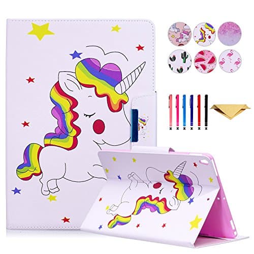 iPad Pro 10.5 Inch Case, iPad Air 3 Case 2019, MonsDirect PU Leather Folio Case Smart Wake Sleep Kickstand Case with Card Slot for 2019 iPad Air 3/2017 iPad Pro 10.5", 01 Rainbow Horse