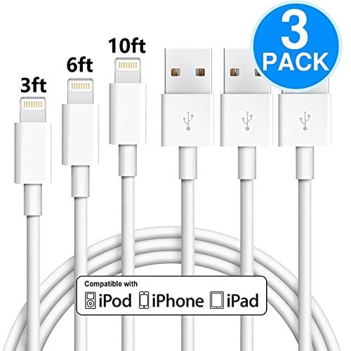 iPhone Charger 3Pack 3FT/6FT/10FT(1M/2M/3M) 8 pin iPhone Lightning Cable To USB Charger, Compatible with iPhone X, 8, 8 Plus, 7, 7 Plus, 6s, 6s Plus, 6, 6 Plus, SE, 5s, iPad and iPod (White)