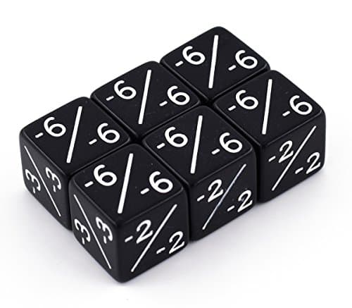Dice Counters Pack of 6 Black -1/-1 / for Magic / The Gathering and other games / CCG MTG