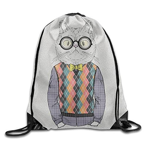 XIUHUA Cool Drawstring Backpack Cat Teacher Wool Vest Sackpack Team Training Gymsack Drawstring Backpack Sack Bag For Girls Soft Polyester 17"x14"