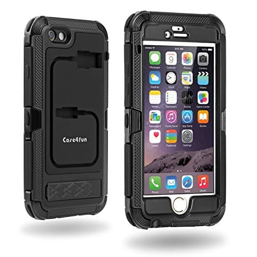 [Heavy Duty] Apple iPhone 6 / 6S Case by Case4fun, [Kickstand] Rugged Armor Dual Layer Cover Shock Reduction Protection for 4.7 Inch Phones - Built-in Screen Protector - Black