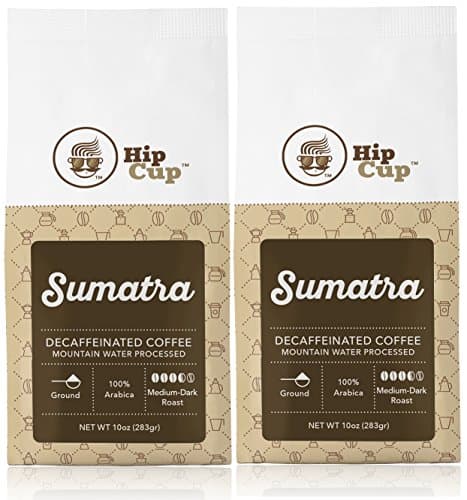 HipCup Sumatra Decaf Coffee Mountain Water Processed|Ground|10 Ounces (Pack of 2)