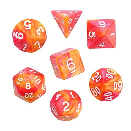 Gemini Glowing Polyhedral 7-Die RPG Dice Set Galaxy Dnd Dice Set D20 D12 D10 D8 D6 D4 for Dungeons and Dragons wit Pouch (Orange Red)