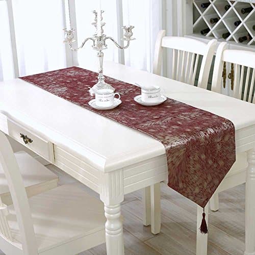 Savena Table Runner Gilding Jacquard with Embroidery Modern Chenille Include Golden Silk Tassels for Home Kitchen Parties Weddings Decoration 100% Guarantee (Gilding Jacquard (13" x 72"), Burgandy)