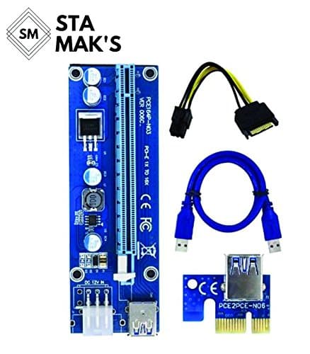 ItGlobalProduct Riser 1-Pack PCI Extender Cable 16X to 1X Powered Riser Adapter Card w/ 60cm USB 3.0 Extension Cable ,4 Solid Capacitors,3 Power Options-Ethereum Mining Bitcoin Litecoin Dedicated