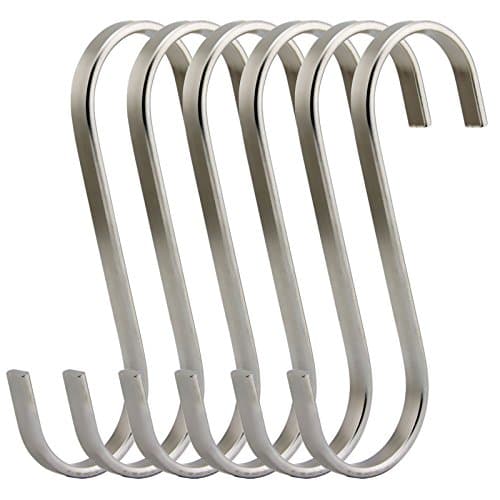 TSJ 12 Pack Small Flat S Hooks Solid Stainless Steel Kitchen Rod Hooks for Hanging Pots and Pans, Utensils, Plants, Flowers, Baskets, Towels