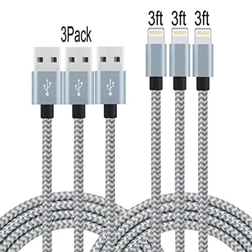 Frieso [3FT/3PACK] Lightning Cable Nylon Extra Long USB Cord Charging Cable for iPhone7,7plus,SE,6s,6s plus,6plus,6,5s 5c 5,iPad Mini,Air,iPad5,iPod (Gray).