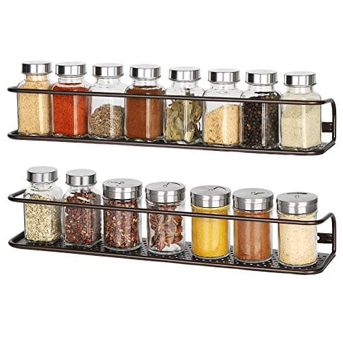 Spice Rack Cabinet Organizer Wall Mount, 2 Pack Kitchen Pantry Corner Cabinet Storage Shelf for Spice, Makeup, Bathroom, Medicine, Nail Polish, Brown
