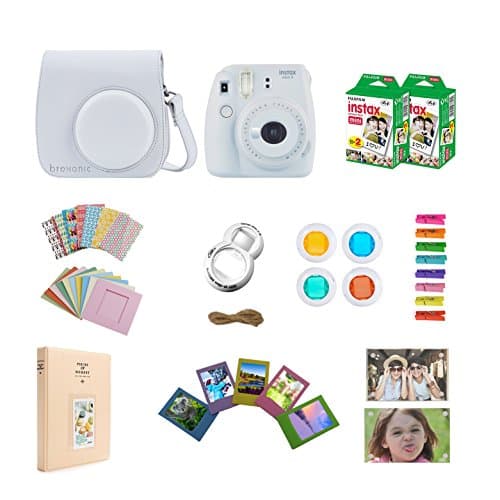 Fujifilm Instax Mini 9 Instant Camera - WHITE + Accessories Bundle Includes; Carrying Case, Acrylic Magnetic Picture Frames, Album, Selfie Lens, Frames and Stickers + MORE