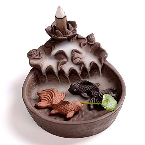 SYNPIE Incense Cone Burner-Purple Clay Two Fish Backflow Incense Burner Incense Cone Holder & 10 Incense Cones 1 Leaf for Home Fragrance Home Decor Mediation Tea Ceramony