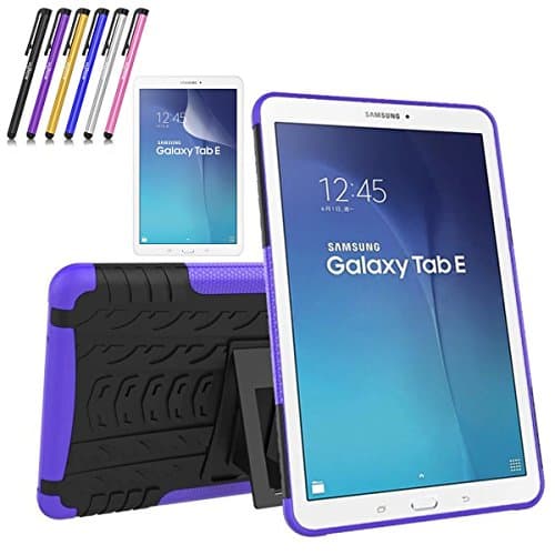 Galaxy Tab E 9.6 Case, Windrew Heavy Duty Hybrid Protective Case with Kickstand Impact Resistant For Samsung Galaxy Tab E 9.6" Inch SM-T560 + Screen Protector Film and Stylus Pen (Purple)