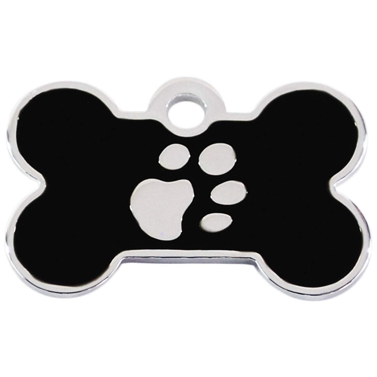 SMALL BLACK BONE TAG with SILVER PAW PRINT DESIGN. Engraved Dog / Pet ID NAME Tag. Pet Fashion. PLEASE EMAIL US WITH ENGRAVING DETAILS WHEN PLACING YOUR ORDER