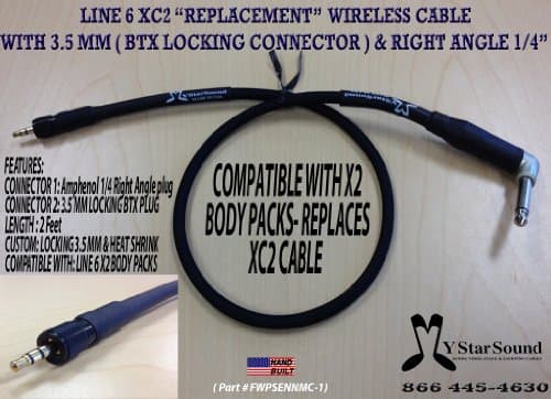 Line 6 Wireless Replacement Cable XC2 Body Packs Custom Made, Must See !!!