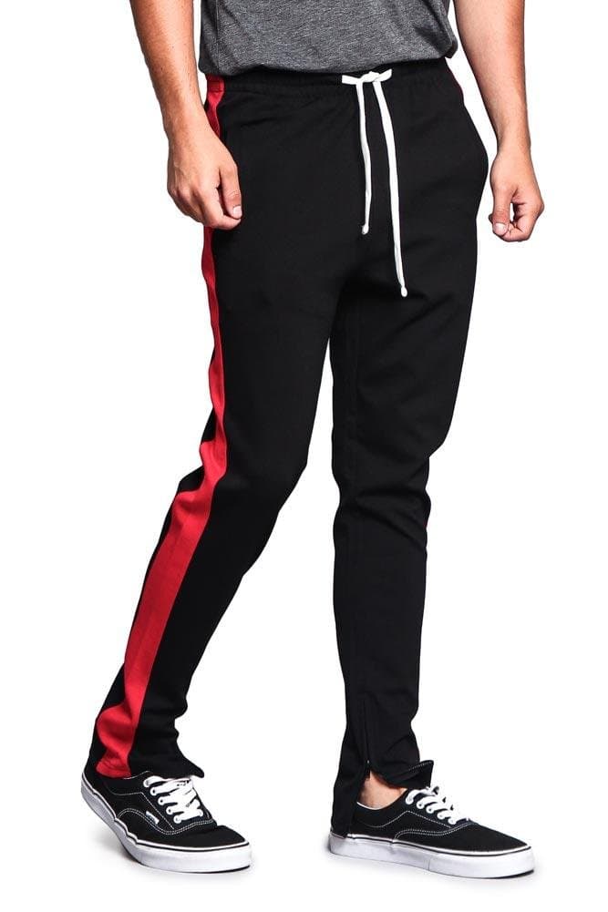 Men's Premium 4-Way Extra Stretchy Ankle Zip Contrast Outer Side Stripe Slim Fit Drawstring Track Pants