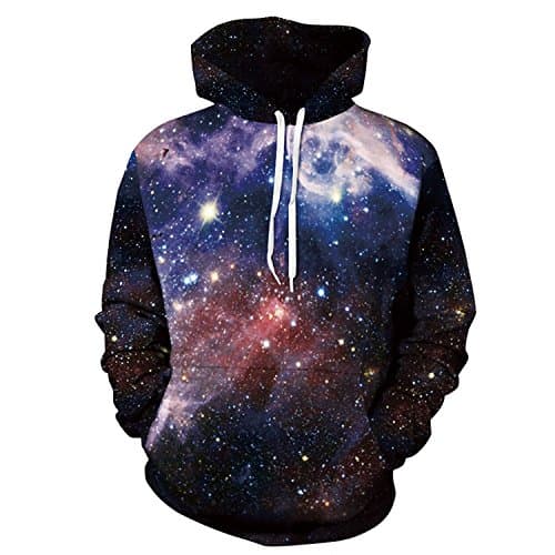 Queen Area 3d Digital Print Galaxy Nebula Space Drawstring Hooded Sweatshirt Casual Pullover Hoodie with Big Pockets M