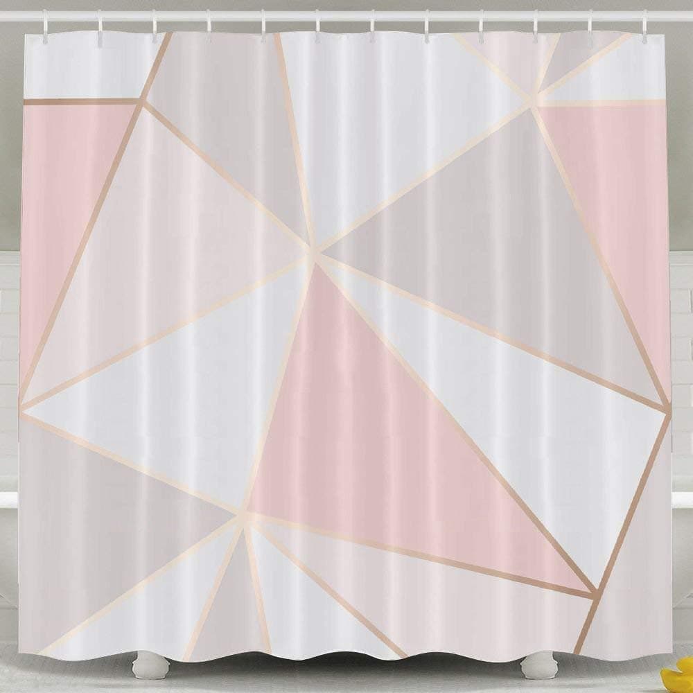 Decams Rose Gold Pink Geometric Pattern Shower Curtain,Waterproof Polyester Shower Curtain Sets For Men/Women