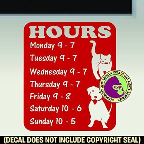 PET STORE HOURS - Custom Text - Vinyl Decal Sticker D